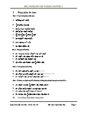 Đề cương ôn tập môn Toán Lơp 8 - Chương I - Đỗ Anh Văn